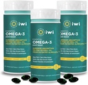 Iwi Omega3 Essential, 90 Softgels (90 Servings), Plant-Based Algae Omega 3 EPA + DHA, Brain, Heart & Immune Support Dietary Supplement, Krill & Fish Oil Alternative, No Fish Afterspection