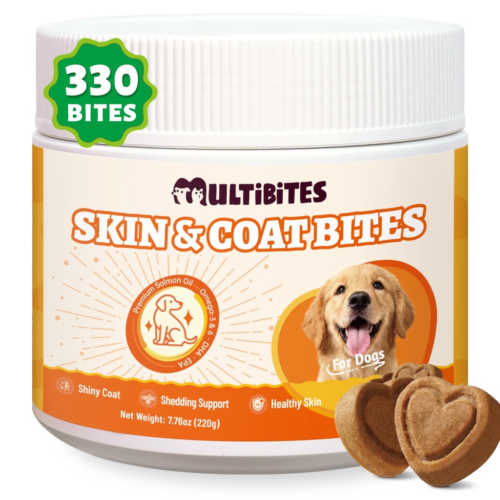 Dog Skin and Coat Supplement, for Itching Skin Relief, 7.76 oz | Omega 3 for Dogs from Salmon Oil | Flaxseed, Vitamin E & Biotin for Dog Anti Shedding | EPA & DHA for Dry Skin Relief