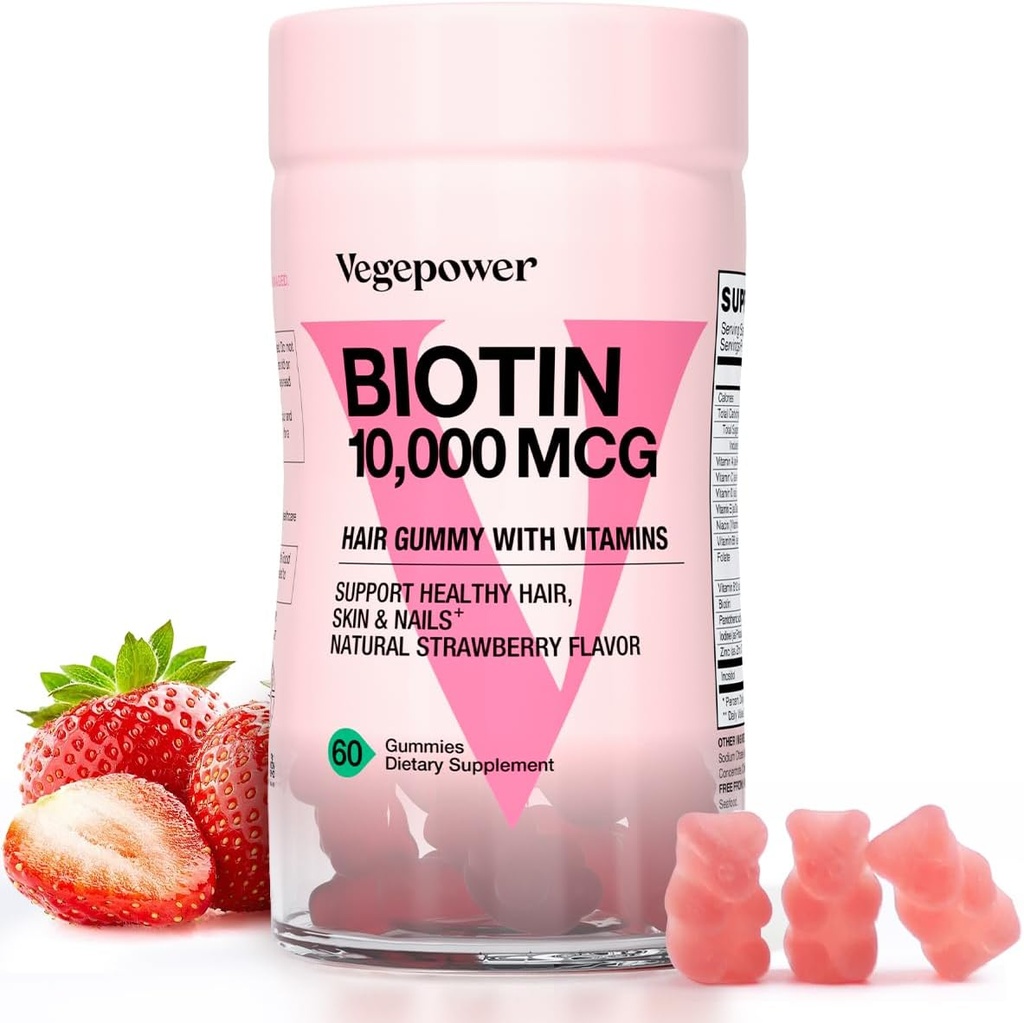 Gume Biotin pentru cresterea parului 10000mcg - Vitamine Vegan Biotin susține păr sănătos, piele și unghii, guma de păr pentru femei și bărbați - non-GMO, supliment masticabil