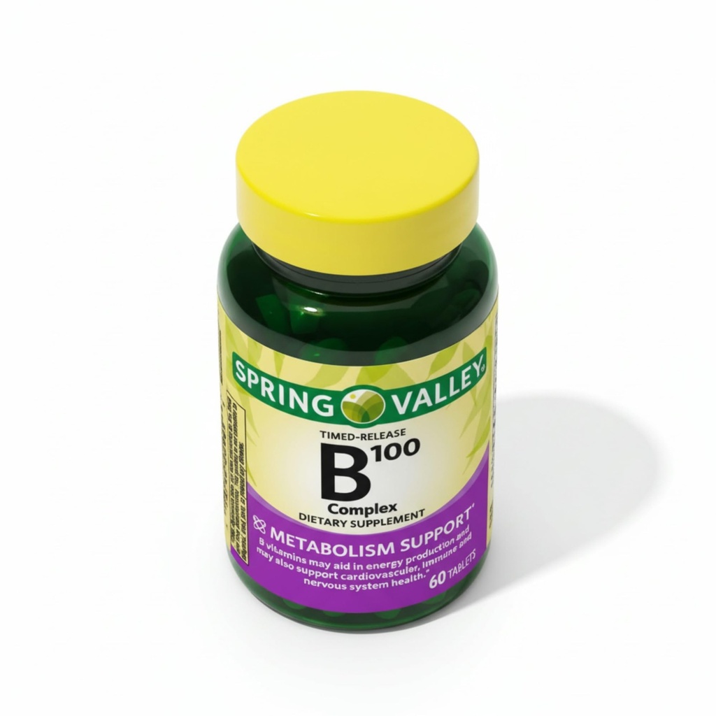 Vitamin B-100 Complex – 60 Tablets, Timed Release B Complex Vitamins for Metabolism Support, B100 Complex Vitamins, B 100 Complex Supplement, Gluten Free Formula (Pack of 1)