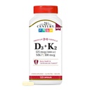 21st Century Vitamin D3 125 mcg + K2 100 mcg, (120 Count), Bone, Teeth & Heart Support, Non-GMO, 2 in 1 Vitamin D3 5000 IU + K2 Formula, Milk, Lactose, Soy, Wheat, & Gluten Free, 120 Serv