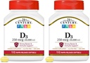 21st Century Vitamin D3 250 mcg (10,000 IU) Rapid Release Softgels, 110 Count (Pack of 2)