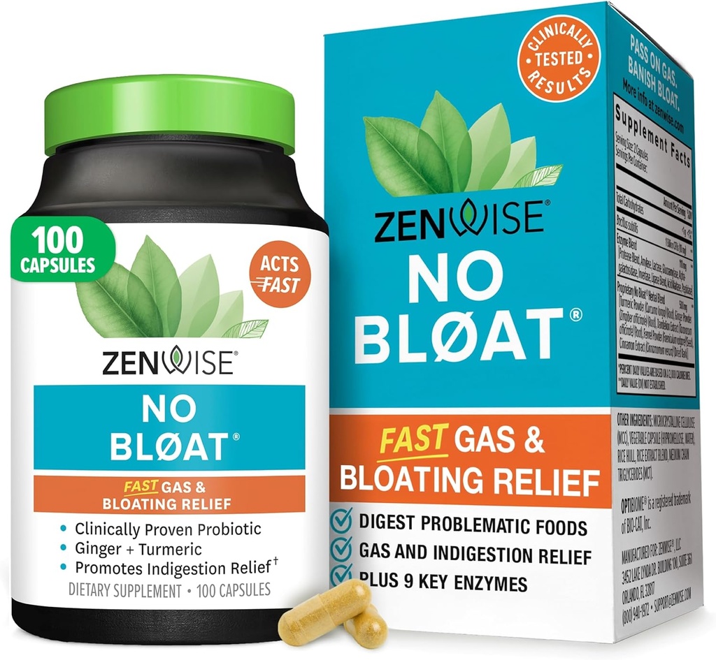 Hệ thống định vị Y tế Zenwise Y tế No BloatS Enzymes for Gut Health, Gas & Bloating - multi Enzymescition Phụ đề với Probioics, Ginger, Turmeric Dandelion & Lacse - Men & Women - 100 Count