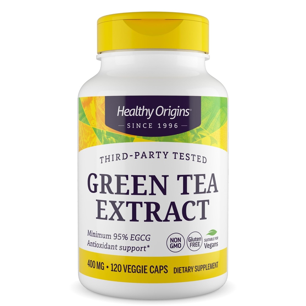 Healthy Origins® Green Tea Extract 400 mg, 95% EGCG, High-Potency Antioxidant & Immune Support, 120 Veggie Capsules
