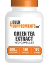 BulkSupplements.com Green Tea Extract Capsules - Green Tea Supplement, Green Tea Extract 500mg, Green Tea Pills - Vegan & Gluten Free, 1 Capsule per Serving, 180 Veg Capsules (Pack of 1)