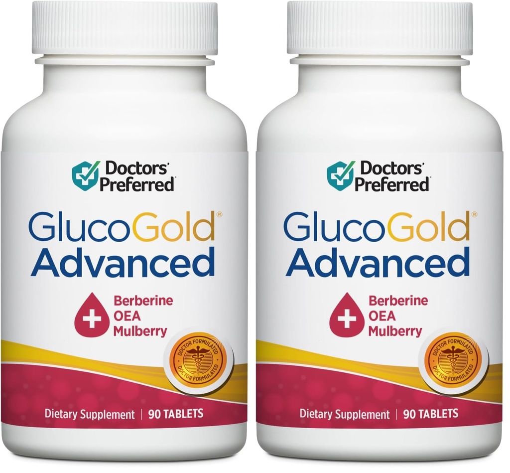 DOCTORS' PREFERRED GlucoGold Advanced | 1000mg Berberine with Cinnamon and Chromium | 90 Tablets (Pack of 2)