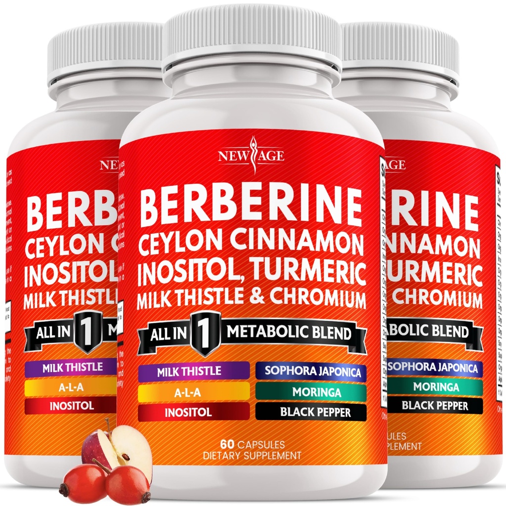 Berberine and Ceylon Cinnamon Supplement - Bitter Melon, Glucomannan, Gymnema Sylvestre, Chromium, Moringa, Milk Thistle, Turmeric, Inositol Pills - 180 Count