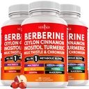 Berberine and Ceylon Cinnamon Supplement - Bitter Melon, Glucomannan, Gymnema Sylvestre, Chromium, Moringa, Milk Thistle, Turmeric, Inositol Pills - 180 Count