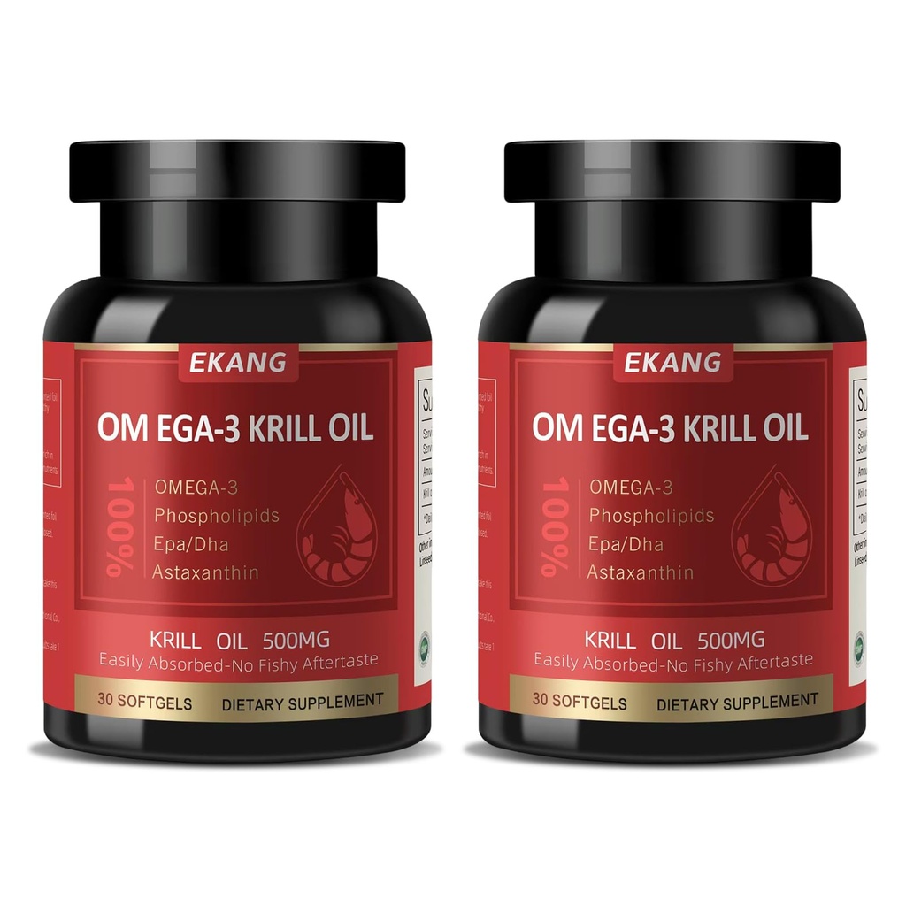Antarctic Krill Oil - Wild Caught Omega 3 Krill Oil 500 mg with EPA, DHA, Astaxanthin & Phospholipids - Brain, Heart, Joint Support, Non-GMO, Gluten-Free, Antioxidant, Sustainably Sourced, 60 Softgels