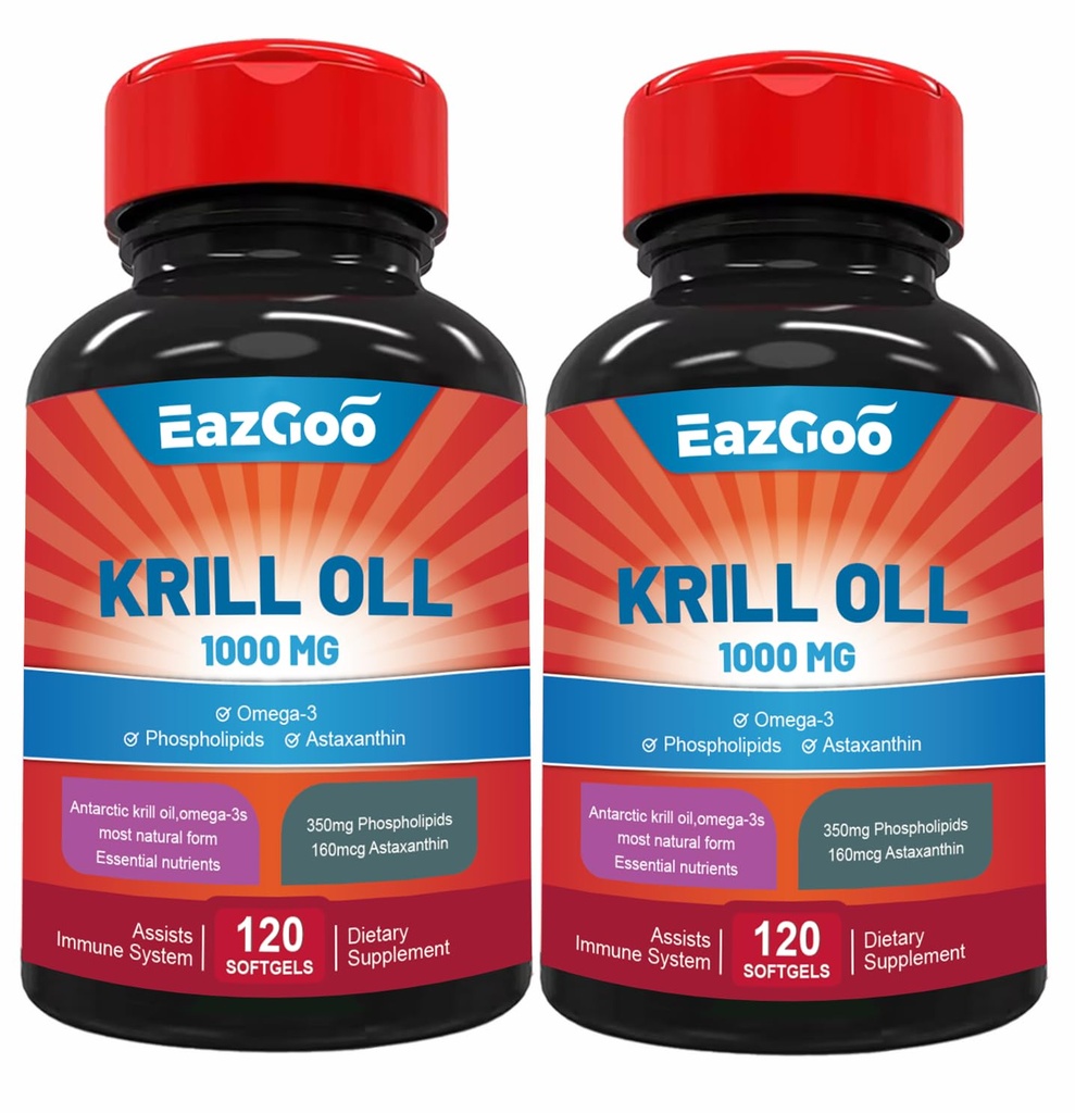 Antarctic Krill Oil 1000mg, Omega 3 Supplement，EPA, DHA, Phospholipids and Astaxanthin - 240 Softgels
