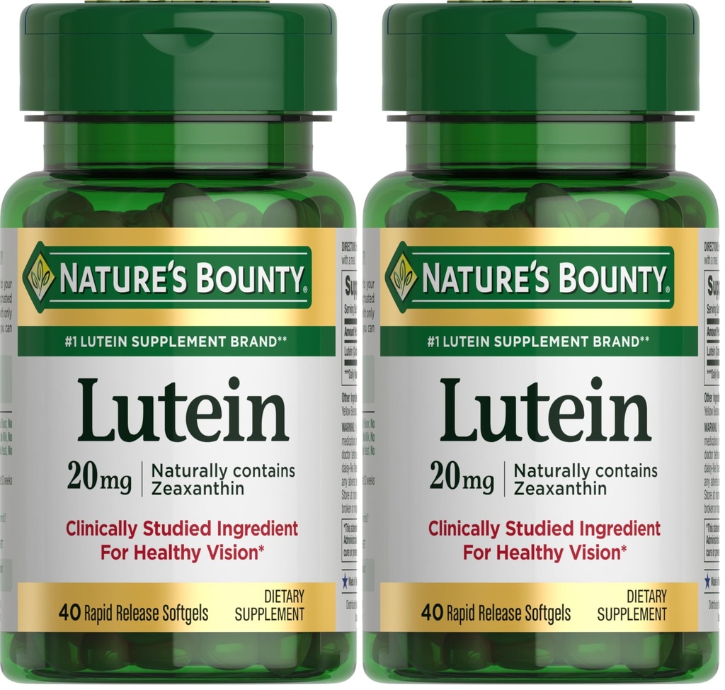 Nature's Bounty Lutein Pills, Eye Health Supplements and Vitamins, Support Vision Health, 20 mg, 40 Softgels (Pack of 2)