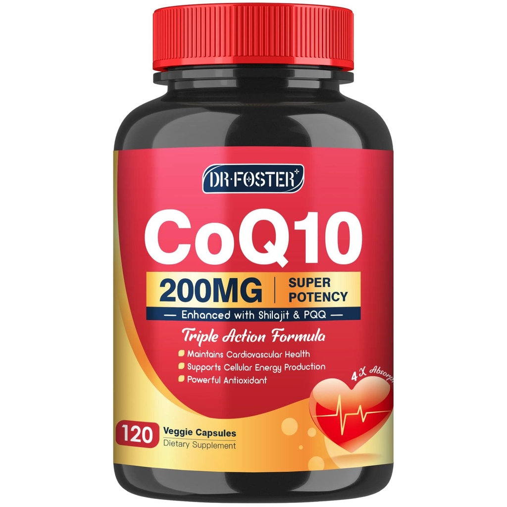 CoQ10 200mg with PQQ & Shilajit - High Absorption with Bioperine Coenzyme Q10 Supplements - Powerful Antioxidant for Heart & Brain Health and Energy-Production - 120 Veggie Capsules