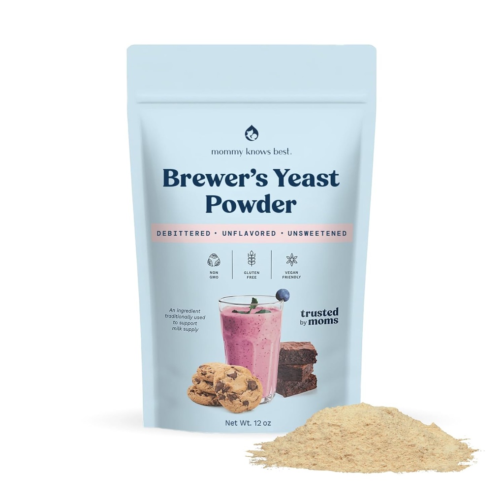 Mommy Knows Best Brewer's Yeast Powder for Lactation Support for Breastfeeding | Mild-Tasting, Debittered, Delicious in Lactation Cookies, Smoothies, Lactation Recipes, Gluten-Free, 12 oz