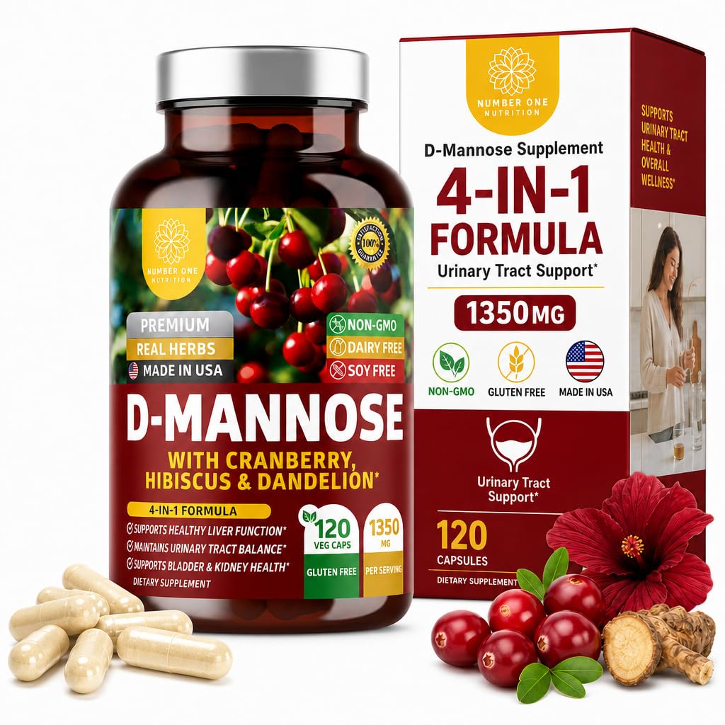 Premium D Mannose Supplement for Women and Men [Max Strength, 1350MG] Natural D-Mannose with Cranberry, Hibiscus and Dandelion for Urinary Tract Health, 120 Count