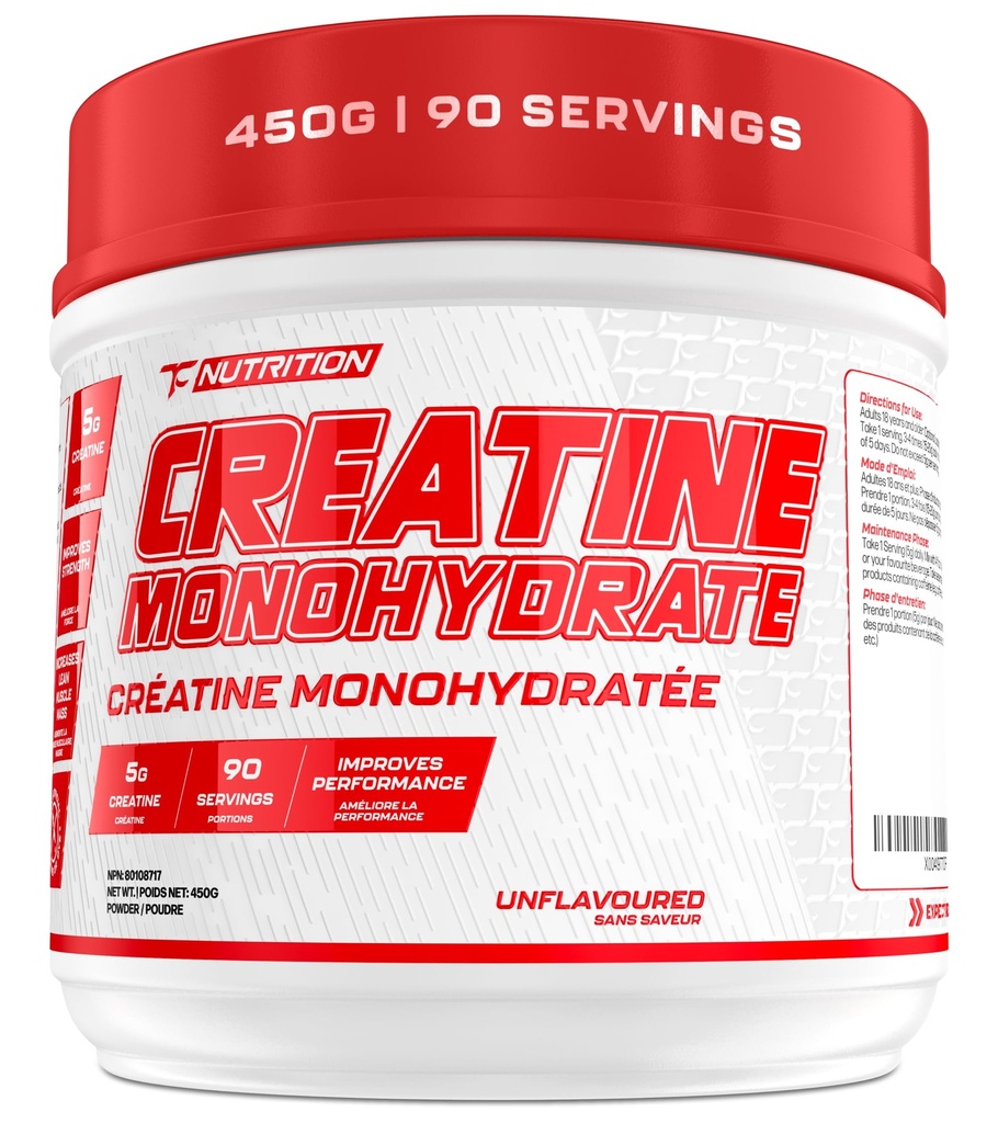 TC Nutrition Creatine Monohydrate Powder 90 Servings (450G) - 5g Per Serv of Unflavored Creatine Powder for Increased Strength, Muscle Growth, Improved Endurance and Performance