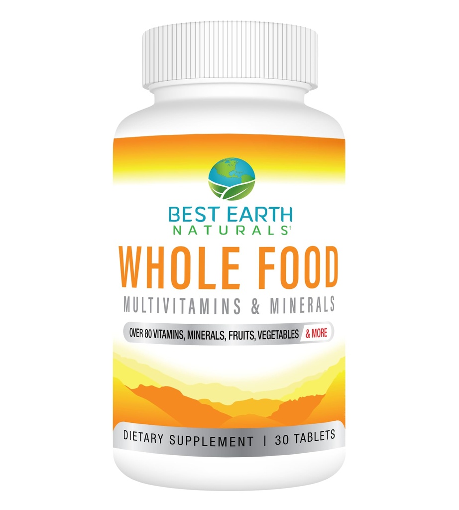 Best Earth Naturals Whole Food Multivitamins & Mineral Vegan Formula with Fruits, Vegetables, Probiotic Blend and More, 30 Count