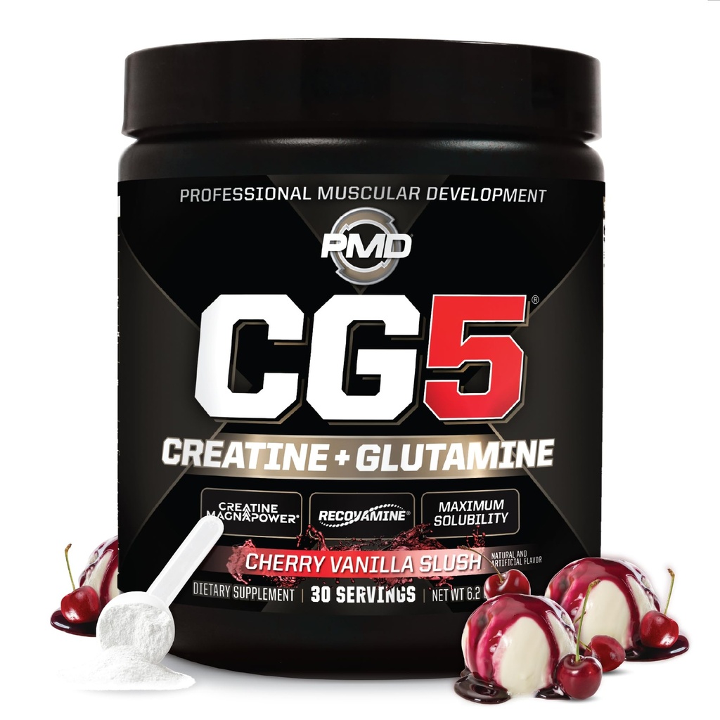 PMD Sports CG5 - Premium Creatine and L Glutamine Powder - Maximum Strength Power Recovery, Build Lean Muscle, Increase Performance - Pre-Workout and Post Workout - Cherry Vanilla Slush - 30 Servings