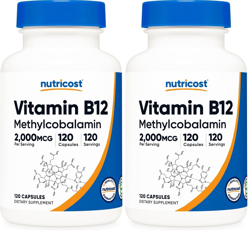 Nutricost Vitamin B12 (Methylcobalamin) 2000mcg, 120 Capsules - Vegetarian Caps, Non-GMO, Gluten Free B12 Supplement (Pack of 2)