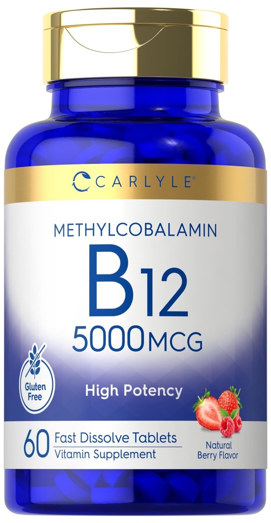 Carlyle Methylcobalamin Vitamin B12 5000mcg | 60 Fast Dissolve Tablets | for Adults | Vegetarian, Non-GMO & Gluten Free Supplement