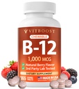 VITBOOST Vitamin B12 1000 mcg Chewable Tablets - 365 Count Natural Berry Flavor B-12 Vitamin for Energy & Nervous System Support - Non-GMO Tablets - Made in USA