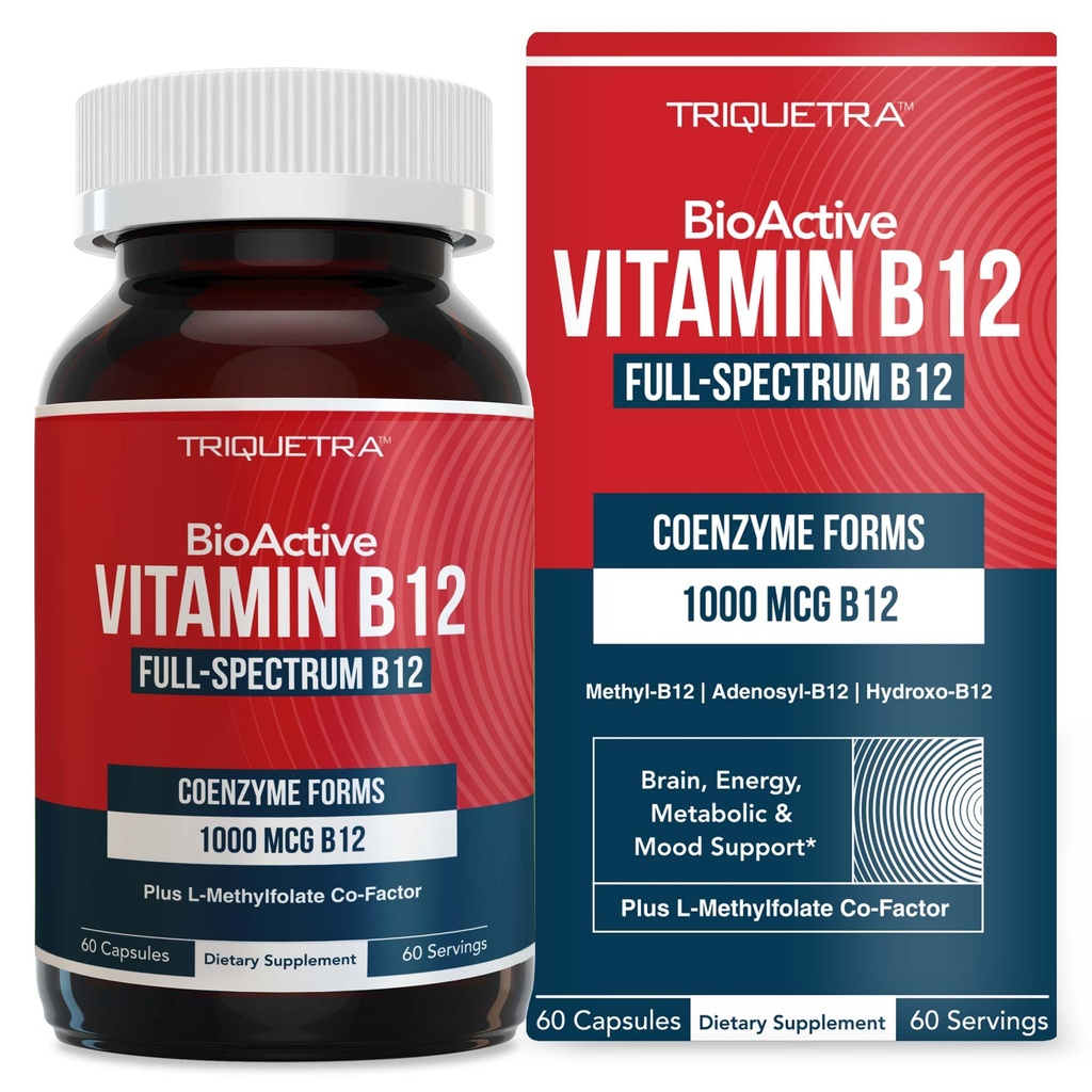 BioActive Vitamin B12 - 1000 mcg, Contains All 3 Coenzyme Forms (Methyl, Adenosyl & Hydroxy) Plus Methylfolate Cofactor | Supports Energy, Metabolism & Mood | Vegan, Non-GMO (60 Servings)