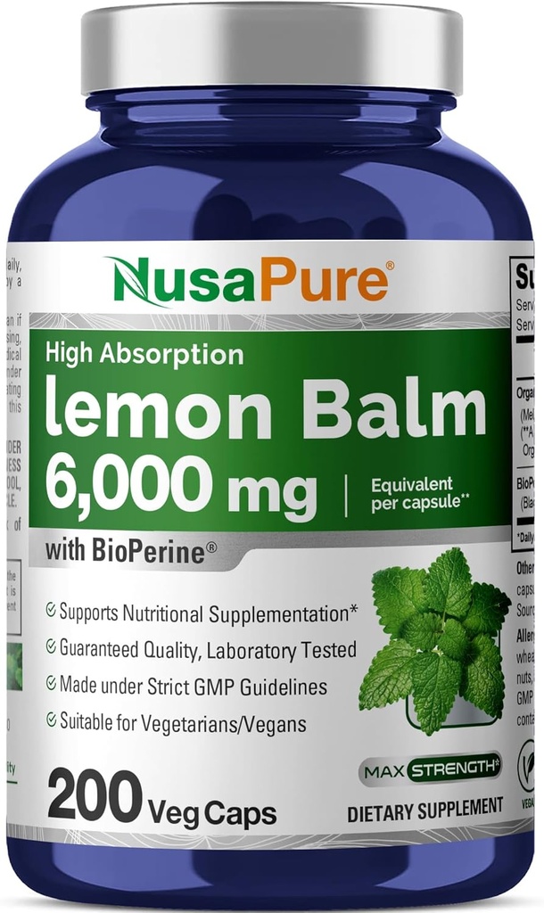 NusaPure Llimon Balm 30: 1 extra, 200 mg equivalent a 600 mg Per Vegan Caps - 200 Compte no-GMO, Vegan Bioperina