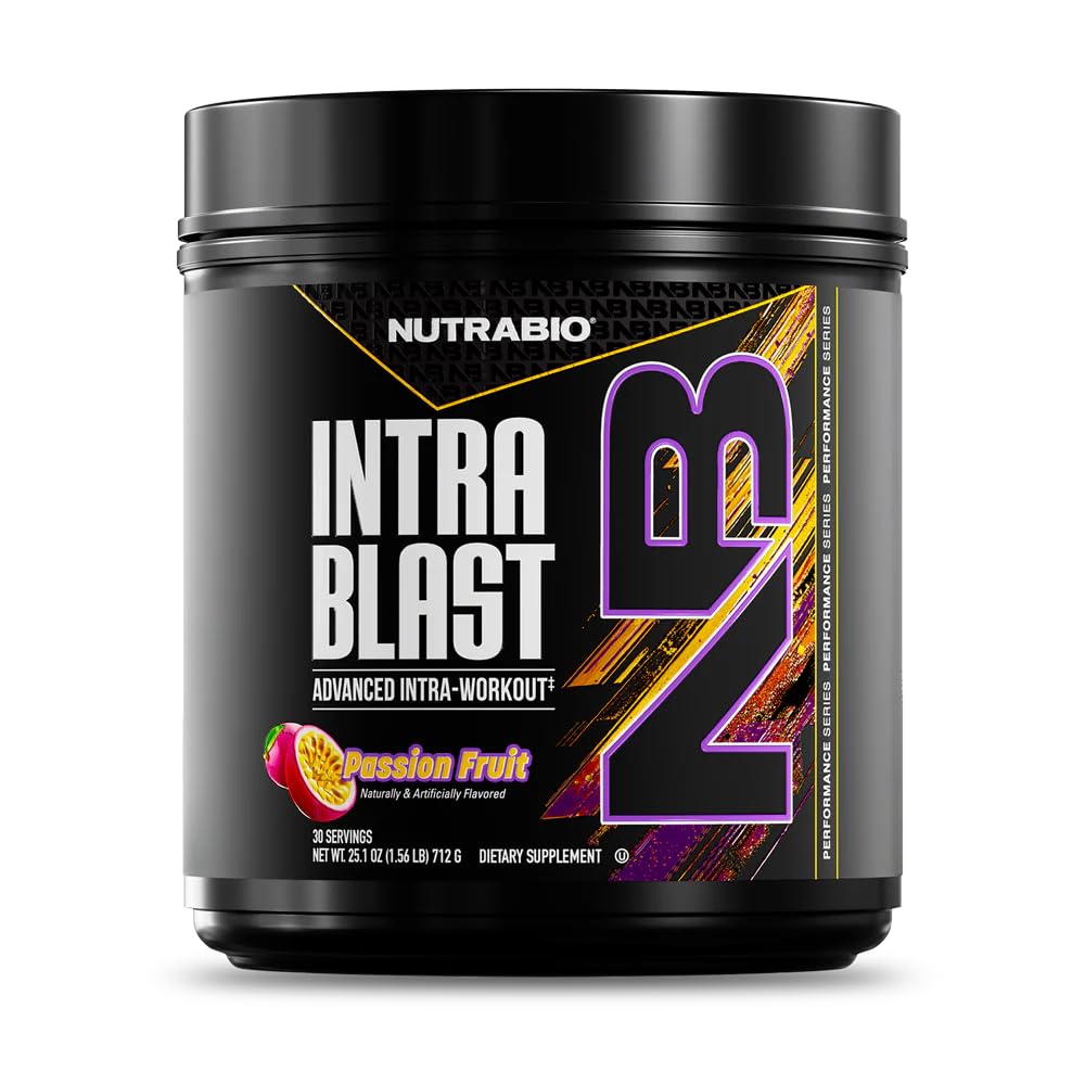NutraBio Intra Blast Bcaa Powder Amino Acid Supplement, Electrolyte & Hydration Blend, Intra, Pre Workout & Muscle Recovery, 20g Eaa Amino Acids Powder, 5g Glutamine- Passion Fruit, 30 Serving