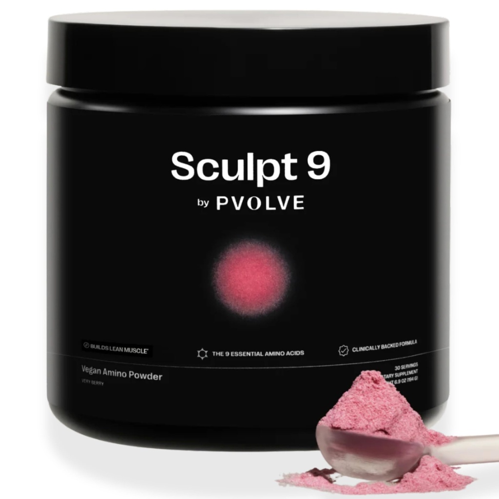 PVOLVE Sculpt 9 EAA & BCAA Powder for Women | Very Berry Flavor | Essential Amino Acids Supplement for Lean Muscle, Recovery & Strength | Non-GMO