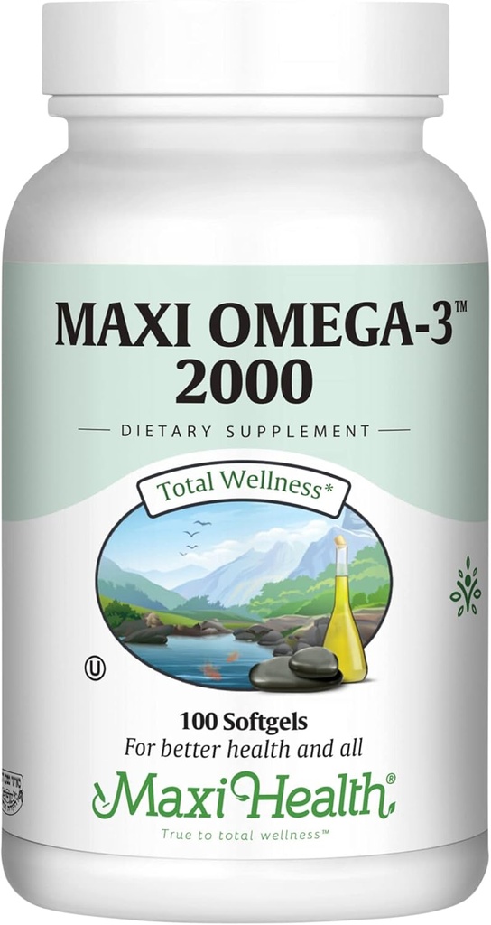 Maxi Health Omega 3 kalaõli 2000mg - kalaõli Omega 3 toidulisandit, millel ei ole kala maitset - kolmekordne tugevus EPA DHA - Kosher Omega3 täiendus, mis aitab toetada üldist heaolu (100 softgels)