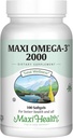 Maxi Health Omega 3 Fischöl 2000mg – Fischöl Omega 3 Ergänzungen mit keinen Fisch Nachgeschmack – Dreifache Stärke EPA DHA – Kosher Omega3 Ergänzung zur Unterstützung Gesamt Wellness (100 Softgels)