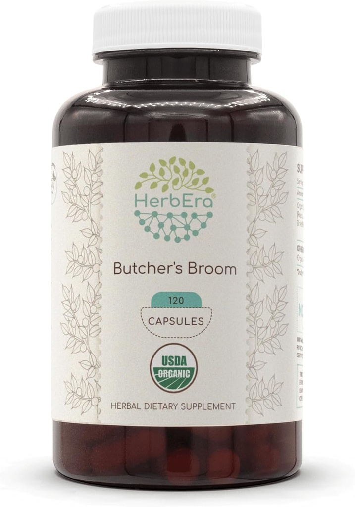 HerbEra Butcher's Broom USDA Official 120 Capsules → 天然草药补充 → 认证的有机蔬菜 Capsules 和有机屠夫的Broom(Ruscus aculeatus) 干根(120 Capsules)