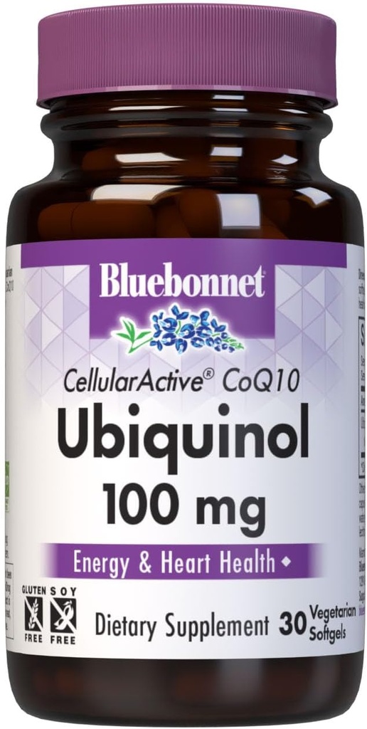 Bluebonnet 营养细胞 活性CoQ10 Ubiquinol 100 mg,能量与心脏健康*,非GMO,无胶体,无豆体,蔬菜友好,30种蔬菜软胶,30种服务