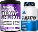 Evlution ZMatrix Magnesium and Zinc Post Workout Supplement (60 Servings) Plus Replenishing BCAAs Amino Acids Powder for Pre & Post Workout (Grape, 30 Servings)