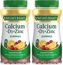 Nature's Bounty Calcium + D3 + Zinc Gummies, Supports Strong Bones & Teeth Plus a Healthy Immune System, 500mg, Orange and Cherry Flavored, 70 Gummies (Pack of 2)