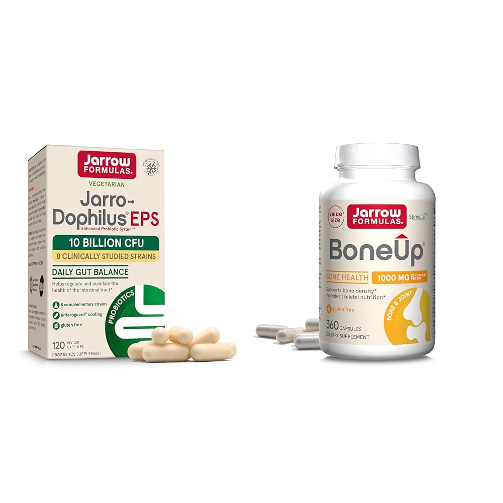 Jarrow Formulas Probiotics & Bone Support Supplement Bundle with Jarro-Dophilus EPS 10 Billion CFU and BoneUp with Vitamin D3, K2 & Calcium