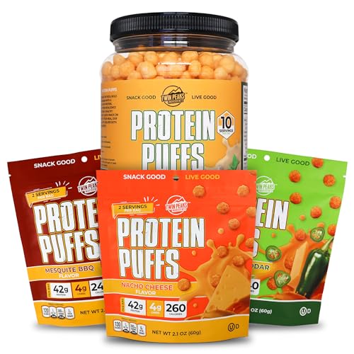 Twin Peaks Low Carb, Keto Friendly Protein Puffs, Garlic Parmesan (300g, 21g Protein, 2g Carbs) + Twin Peaks Ingredients Low Carb, Keto Friendly Protein Puffs, (Variety Pack, 2.1 Ounce), 2 Servings,
