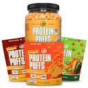 Twin Peaks Low Carb, Keto Friendly Protein Puffs, Garlic Parmesan (300g, 21g Protein, 2g Carbs) + Twin Peaks Ingredients Low Carb, Keto Friendly Protein Puffs, (Variety Pack, 2.1 Ounce), 2 Servings,