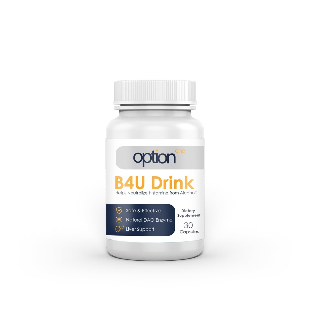 Option One B4U Drink - DAO Enzyme Plus Liver Support - 30 Caps - Diamine Oxidase