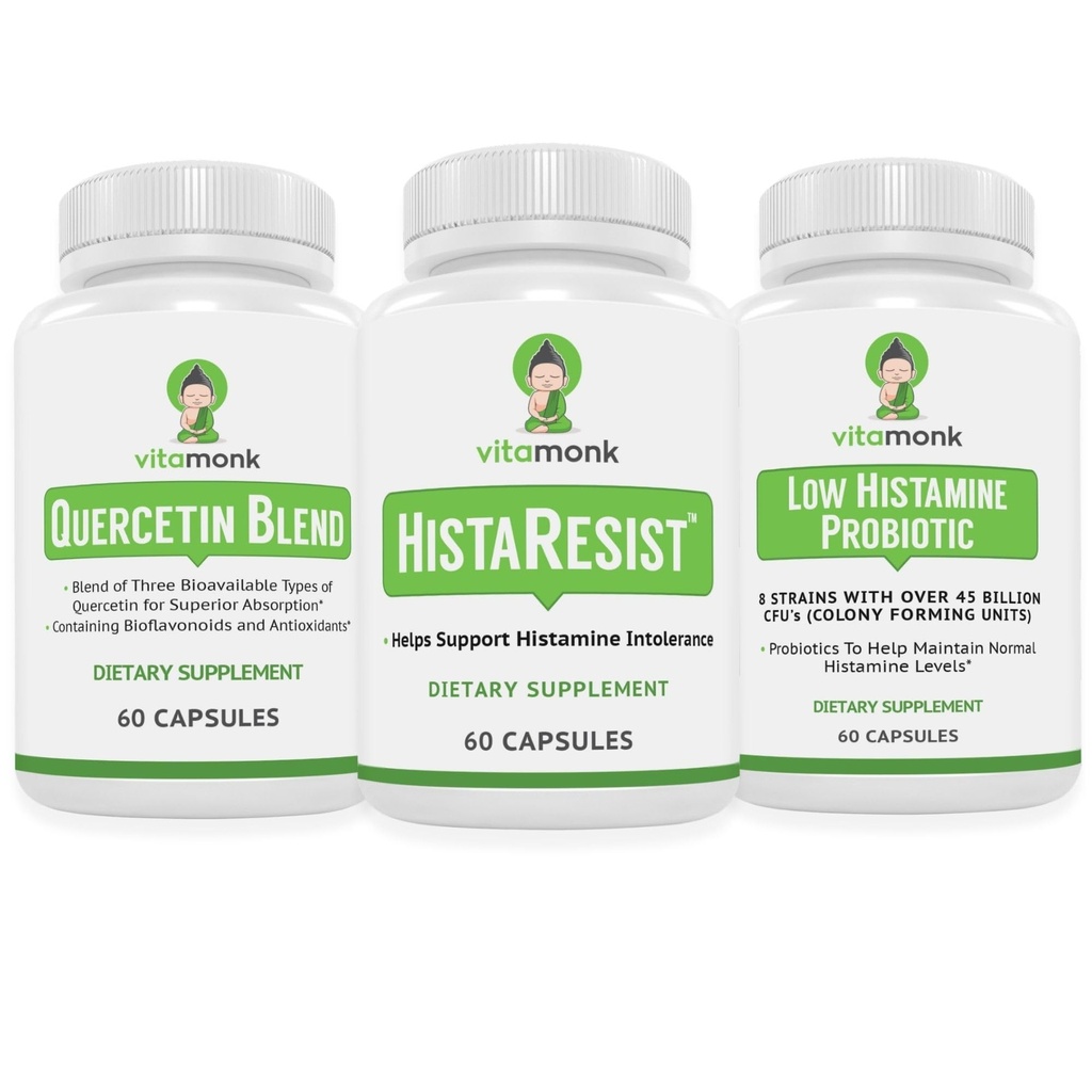 VitaMonk Quercetin, HistaResist & Low Histamine Probiotics - Immune, Digestive & Antioxidant Support - Quercetin 500mg, DAO Enzyme, 45 Billion CFU