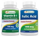 Best Naturals Vitamin B1 as Thiamine Mononitrate 100 mg & Folic Acid 1000 mcg