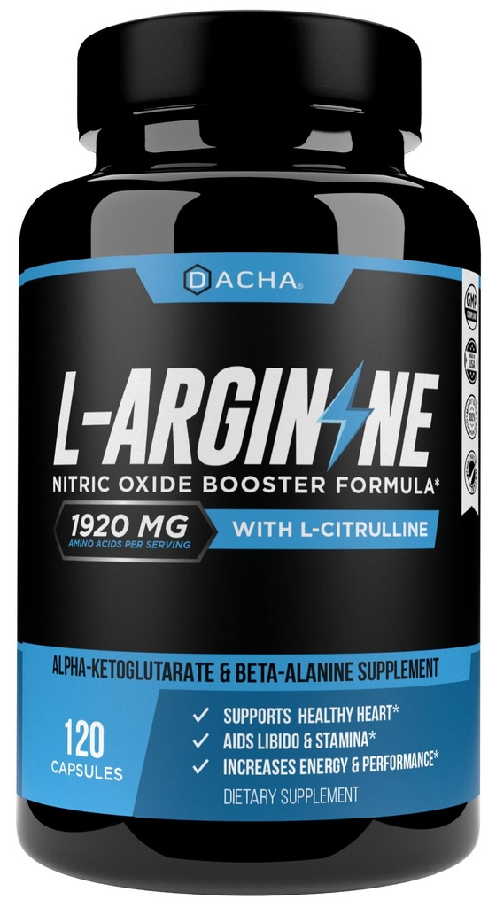 DACHA Premium L Arginine Pills 1920 MG - 120 VCAPS AAKG Nitric Oxide Precursor, L-Citrulline HCL, Beta Alanine, Essential Amino Acids for Energy, Muscle Growth, Heart Health, Vascularity & Stamina