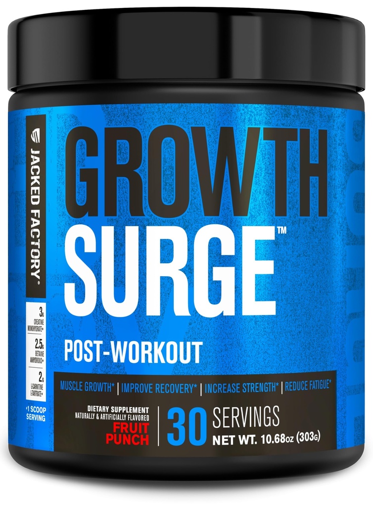 Jacked Factory Growth Surge Creatine Post Workout w/L-Carnitine - Daily Muscle Builder & Recovery Supplement with Creatine Monohydrate, Betaine, L-Carnitine L-Tartrate - 30 Servings, Fruit Punch