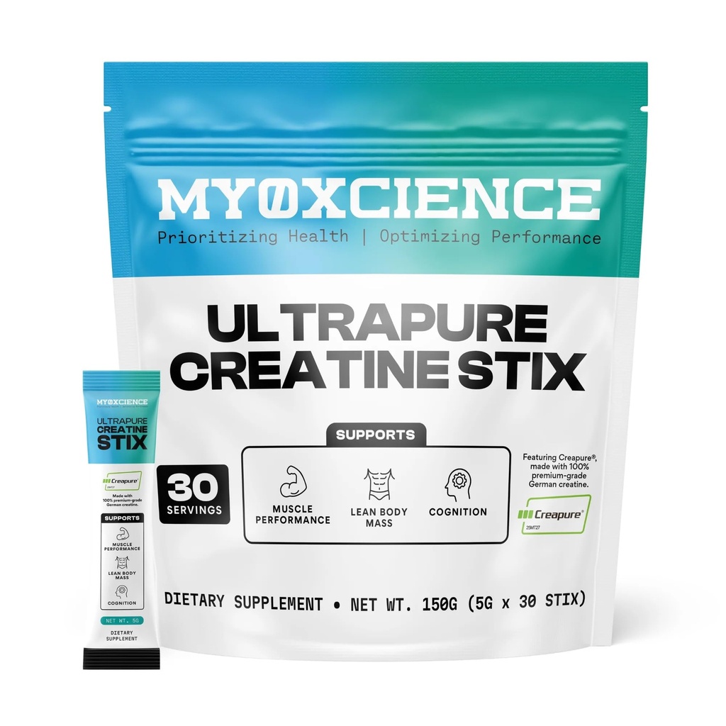 MYOXCIENCE Creapure® Creatine Stix | 5 Grams of German Creatine Monohydrate Per Stick Pack | Supports Muscle Performance, Lean Body Mass, & Cognition | 30 Single Serve Stix