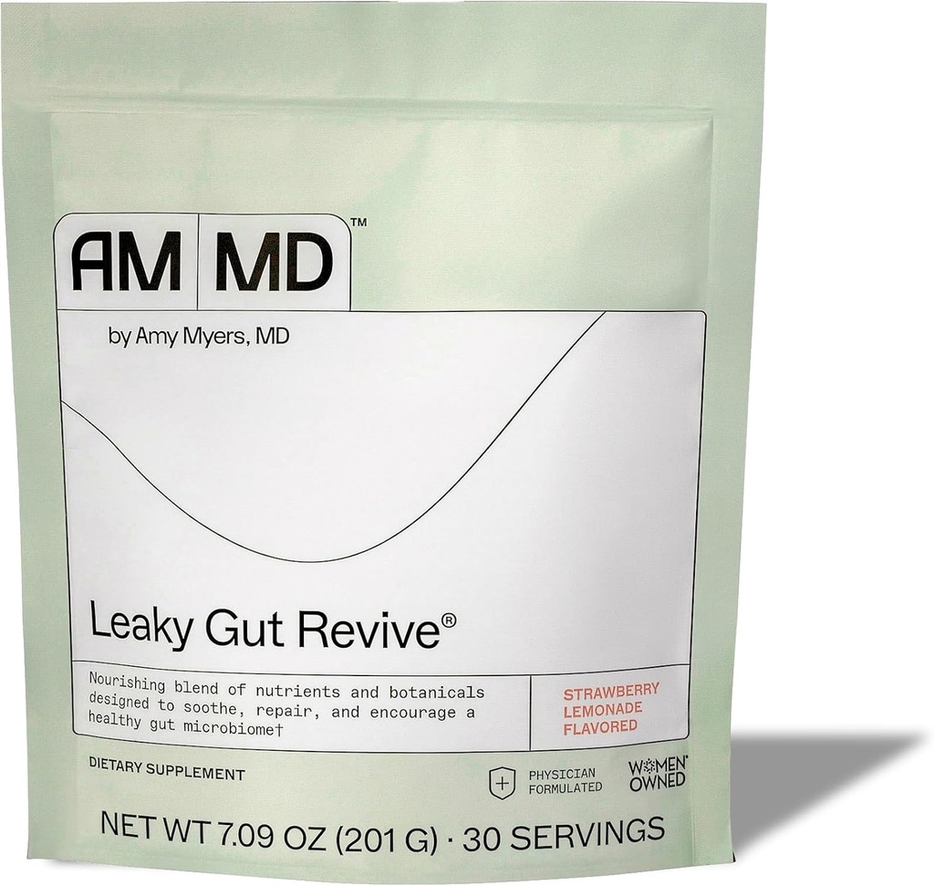 Amy Myers MD Leaky Gut Revive - Gluten-Free & Non-Dairy - 건강한 Gut 지원을 위한 식물 혼합 - Prebiotic 섬유와 GI 건강 지원 - Strawberry Lemonade, 7.09 oz (30 서빙)