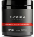 Toniiq Capsules de glutathion à ultra haute concentration - 1000mg Formule concentrée - 98%+ Très purifié et biodisponible - Non-OGM Fermentation - 60 gélules Supplément réduit de glutathion
