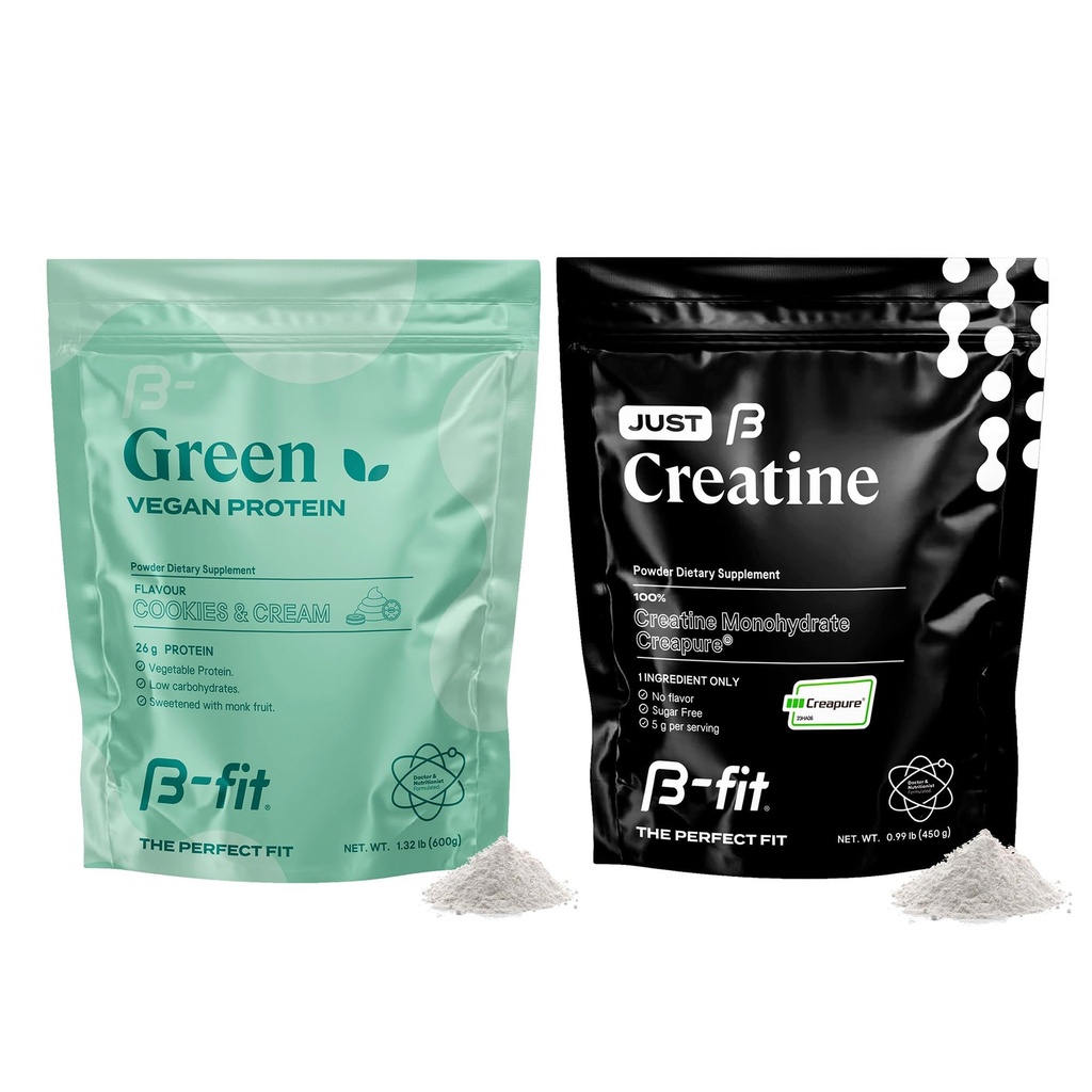 B-FIT B Vegan Protein + Just Creatine - Pea Protein Powder 600g - Plant Based Protein Shake - Creatine Monohydrate Powder - Creapure - 90 Servings - 450 g