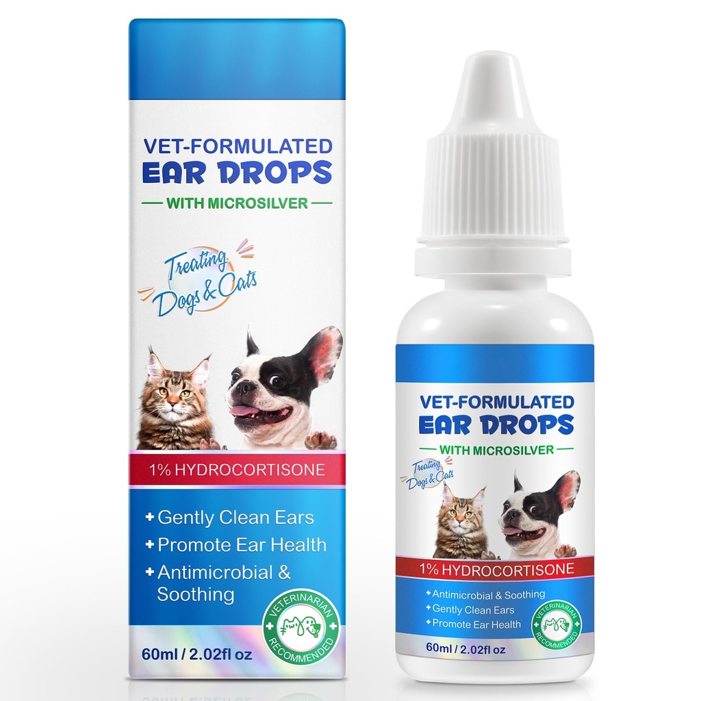 Ear Mite Treatment for Dogs & Cats - Fast-Acting Itch Relief & Cleaner, Vet-Recommended Formula with Soothing Aloe Vera, Cleaner on Contact & Soothes Itching, Gentle Ear Cleaning Solution, 0.75 fl oz