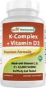Best Naturals K-Complex with K1 (Phytonadione 1500 mcg + K2 as Menaquinone 100 mcg + K2 as MK-4 1000 mcg) + D3 + VIT. C - 90 Tablets - Made in the USA