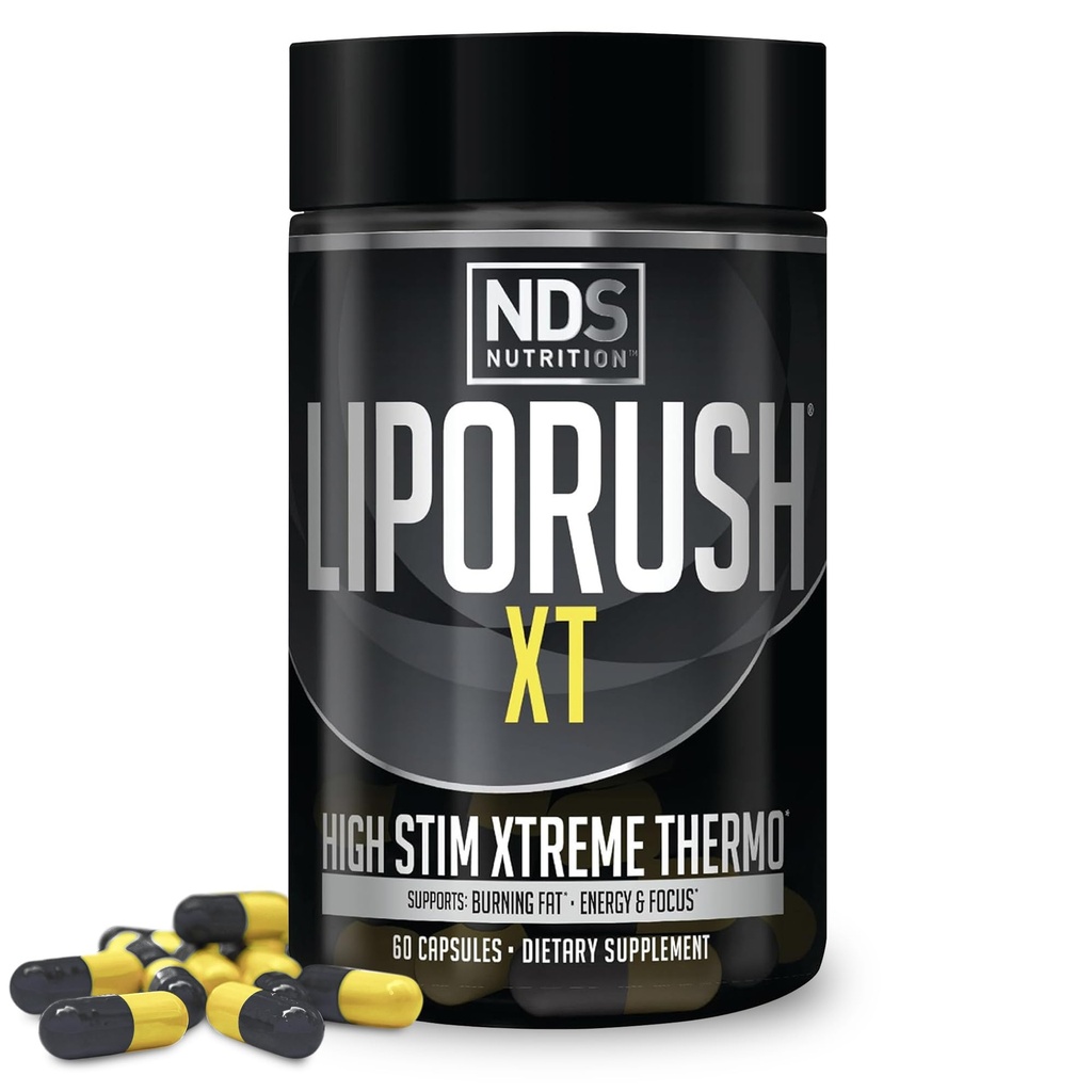 LIPORUSH NDS Nutrition XT - Super Concentrated Thermogenic with L-Carnitine & Teacrine for Shredding Fat - Supports Maximum Energy, Focus, Calorie Burning, Diuretic, Appetite Control (60 Capsules)