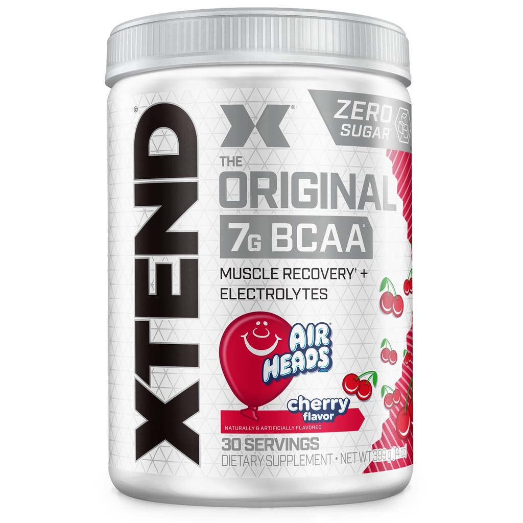 Xtend Original BCAA Powder, 7g BCAAs and 2.5g L-Glutamine for Muscle Recovery Hydration and Lean Muscle, Sugar Free Intra and Post Workout Drink with Electrolytes, Cherry Airheads, 30 Servings